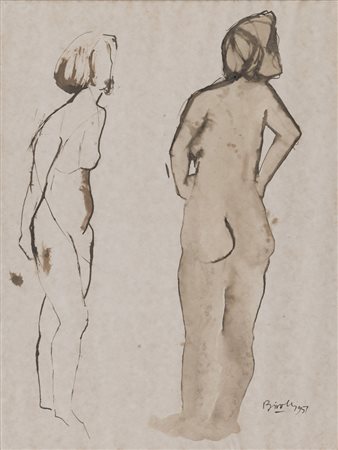 RENATO BIROLLI (Verona 1905 - Milano 1959) Due nudi femminili, 1957...