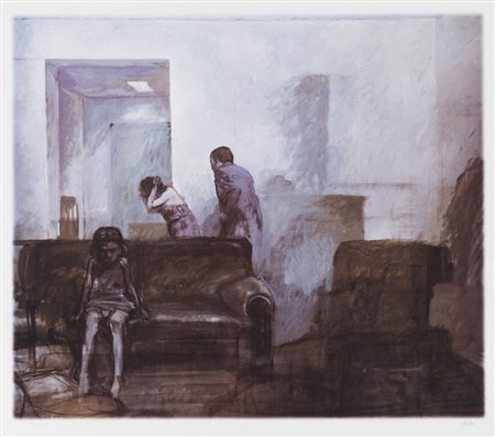 ALBERTO SUGHI (Cesena 1928 - 2012) Scena d'interno Litografia a colori, ex....