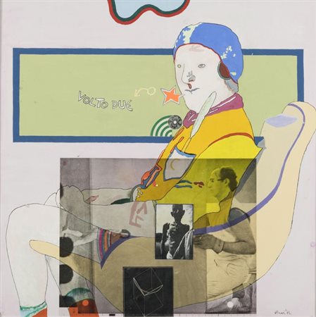 Luca Alinari (Firenze 1943) Volto due, 1972, Olio e collage su faesite, cm....