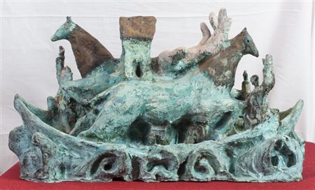 Roberto Barni (Pistoia 1939) Mano a cavallo, Scultura in bronzo policromo cm....