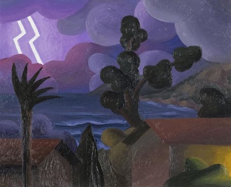 Salvo (Leonforte (En) 1947 Torino 2015) Temporale, Olio su tela, cm. 40x50...