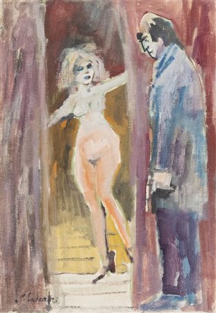 Mino Maccari (Siena 1898 Roma 1989) L'assassino, anni '70-'75, Olio su tela,...