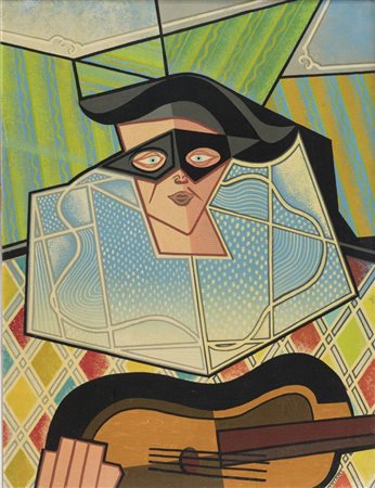 Pippo Oriani (Torino 1909 Torino 1972) Arlequin au Jeux Bleu, 1960, Olio su...