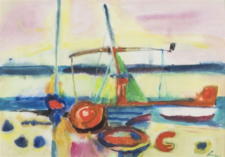 Enrico Paulucci (Genova 1901 Torino 1999) Barche, Olio e tecnica mista su...