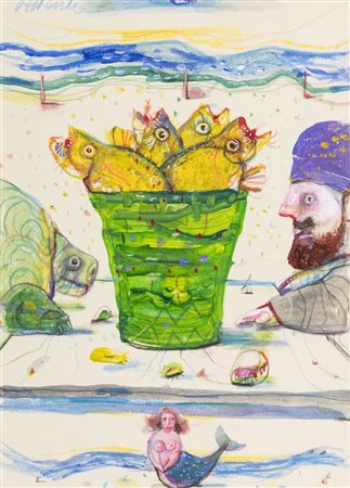 Antonio Possenti (Lucca 1933 Lucca 2016) 4 pesci, 2000, Olio e tecnica mista...