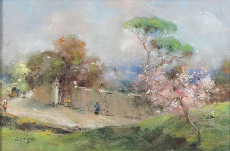 Giuseppe Casciaro (Ortelle (Le) 1863 Napoli 1954) Paesaggio con figure, 1918,...