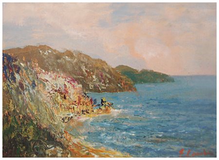 EMILIO COMBA Torino 1924 Mare 5 dune 1976 Olio su tela 25 x 35. Firma in b. a...