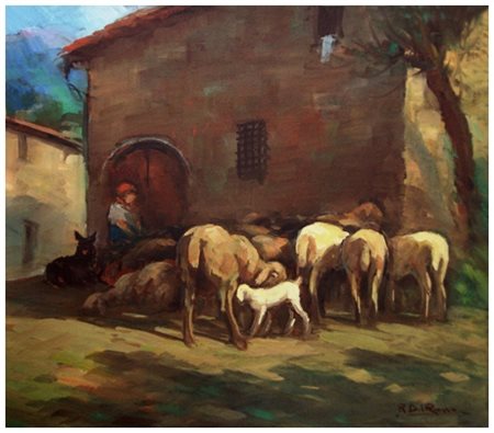 RAFFAELE DEL ROSSO Orbetello 1859 – Orbetello 1927 Pastorella Olio su tavola...