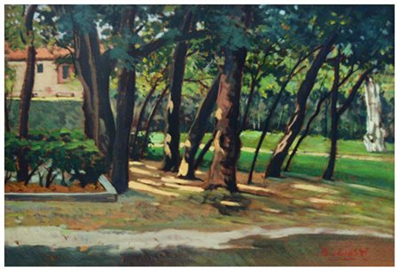 BRUNO GIUSTI Livorno 1937 Villa Fabbricotti, Livorno Olio su tavola 35 x 50....