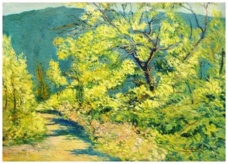 AUTORE IGNOTO (elbano) Senza titolo 1975 Olio su tela juta 50 x 70. Firma...