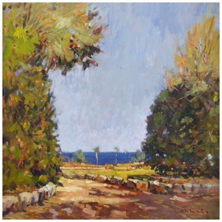 GIOVANNI DEL VIVO Livorno 1956 Domenica mattina sul mare ad Antignano olio su...