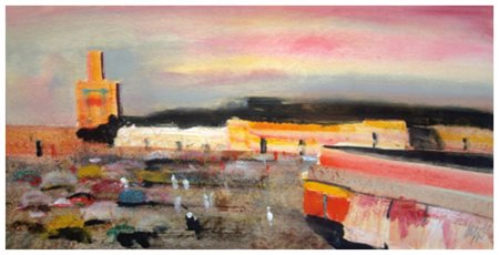 SALVATORE MAGAZZINI Pistoia 1955 Marrakech Olio su tavola 25 x 50. Firma in...