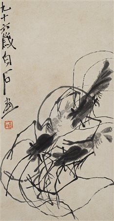 Qi Baishi (1863-1957) Gamberi Con iscrizione, firma e sigillo Inchiostro su...