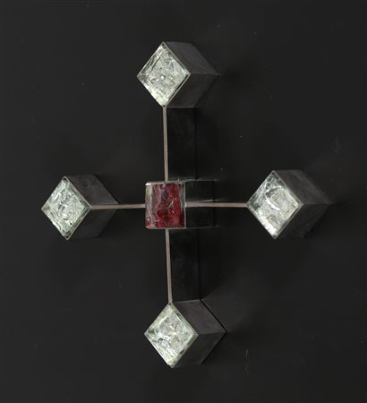 FONTANA ARTE Croce da parete in ottone nichelato e cristallo scalpellato,...