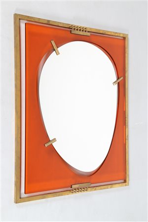 MANIFATTURA ITALIANA Specchio in vetro arancio con cornice e dettagli in...