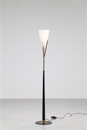 MANIFATTURA ITALIANA Lampada da terra in metallo laccato ottone e vetro...