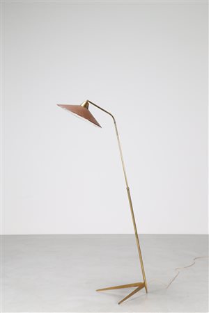 OSTUNI GIUSEPPE Attrib. Lampada telescopica da terra in ottone e metallo...