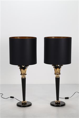 MANIFATTURA ITALIANA Coppia di lampade da tavolo in metallo laccato ottone e...