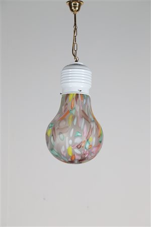 MANIFATTURA ITALIANA Lampada a sospensione in metallo e vetro a murrine, mod....