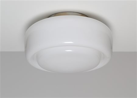 MANIFATTURA ITALIANA Lampada da soffitto in allumino e vetro opalino. -. Cm...