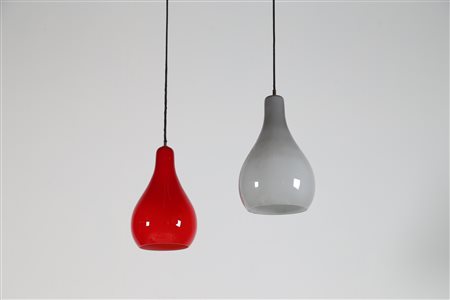 VISTOSI GINO (1925 - 1980) Coppia di lampade a sospensione in vetro...
