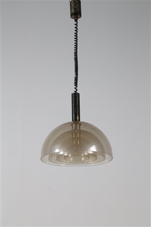 NASON CARLO (n. 1936) Lampada a sospensione in ottone e quattro vetri...