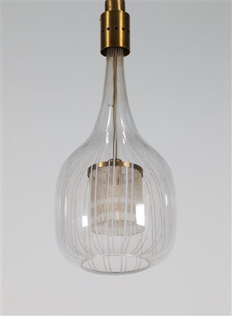 BROTTO ANGELO (1914 - 2002) Lampada a sospensione in vetro soffiato e ottone...