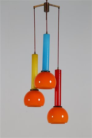 STILNOVO Lampada a sospensione in ottone e metallo a tre lumi in vetro...