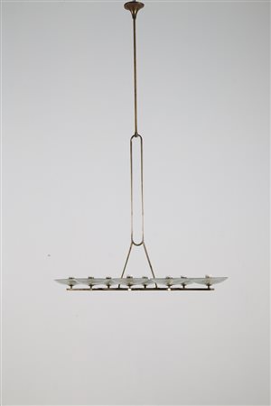BRUSOTTI LUIGI Lampada a sospensione in ottone e vetro inciso, anni 50....