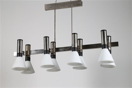STILNOVO Lampada a sospensione otto luci in ottone nichelato, metallo laccato...