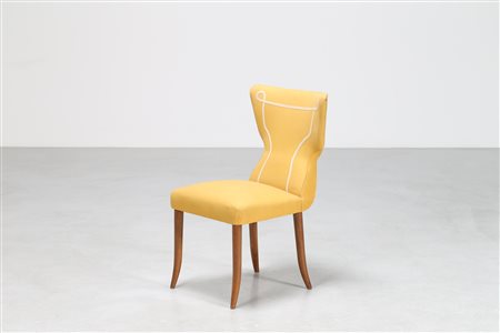 BEGA MELCHIORRE (1898 - 1976) Poltroncina in legno e tessuto, anni 50. -. Cm...