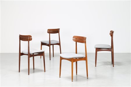 MANIFATTURA DANESE Quattro sedie in teak e tessuto, anni 50. -. Cm 45,00 x...