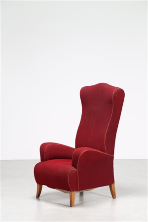 MANIFATTURA ITALIANA Poltrona in legno e tessuto, anni 50. -. Cm 79,50 x...