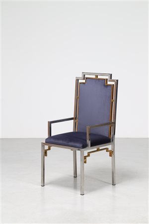 REGA ROMEO (1904 - 1968) Poltroncina in metallo cromato ottone e tessuto,...