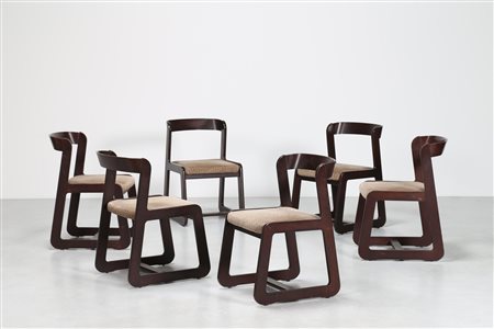 SABOT MARIO Sei sedie in lego e tessuto, anni 70. -. Cm 46,00 x 74,00 x 55,00.