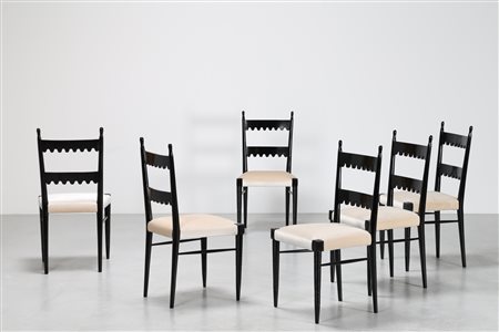 COLLI PIER LUIGI (1895 - 1968) Sei sedie in legno laccato nero e tessuto. -....