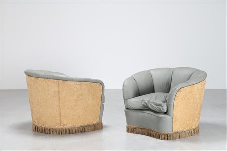 FRATELLI BORGHI Coppia di poltrone in legno e tessuto originale, per Fratelli...