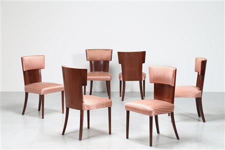 BEGA MELCHIORRE (1898 - 1976) Attrib. Sei sedie in palissandro e tessuto,...
