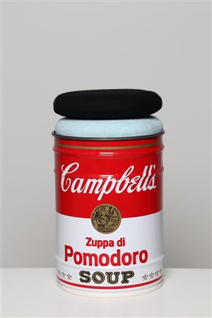 GAVINA SIMON Bidone sgabello in latta verniciata, omaggio a Andy Warhol,...