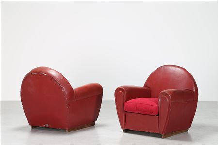 FRAU RENZO Coppia di poltrone in pelle e legno, mod. 904, per Poltrona Frau,...