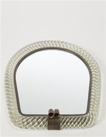 Venini Applique in ottone con cornice in vetro incolore a torciglione. Murano...