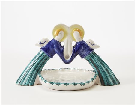 M.G.A., Albisola Acquasantiera in ceramica smaltata in policromia sotto...