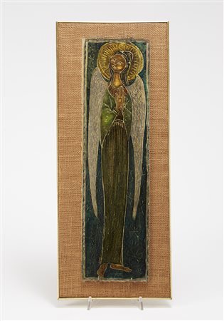 Arnaldo Pozzi "Angelo" vetro dipinto. Milano, anni 40. Siglato in basso a...