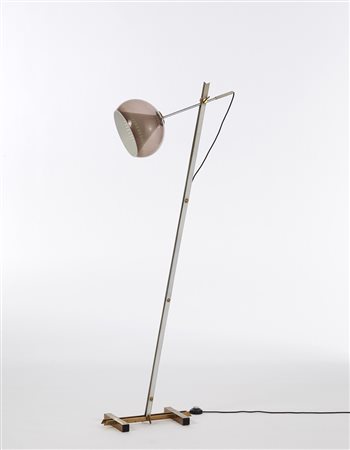 Lampada da terra con struttura in metallo laccato bianco e paralume in...