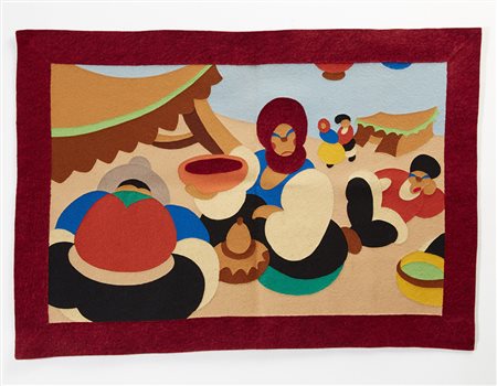 Tosino Anfossi "Sagra paesana", Sassari 1930-33. Arazzo a mosaico di feltri...