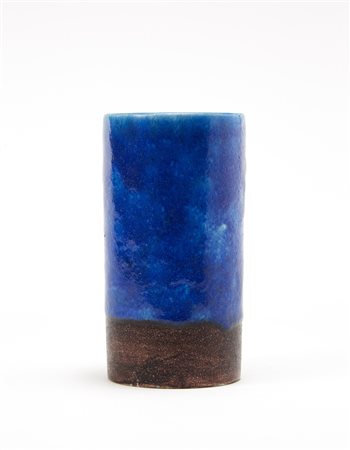Guido Gambone ( 1909 - 1969) Vaso cilindrico in grès smaltato in blu e...