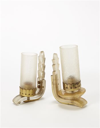 Seguso Vetri d'Arte Due appliques in vetro incolore corroso e con inclusione...