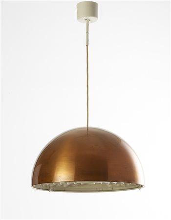 Stilnovo (attribuito) Lampada a sospensione con calotta emisferica in ottone...