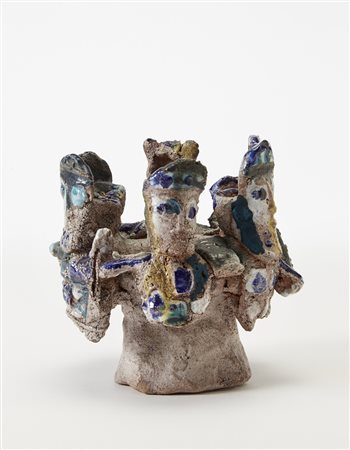 Emanuele Luzzati (Genova 1921 - 2007) Coppa in terra refrattaria maiolicata...