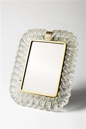 Barovier & Toso Cornice portafoto a torchon in vetro incolore e filamenti...